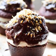 Vanilla-Mascarpone Filled Chocolate-Quark Cupcakes with a Dark Chocolate Ganache