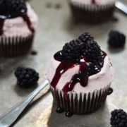 One-Bowl Chocolate Cupcakes with Blackberry Mascarpone Frosting