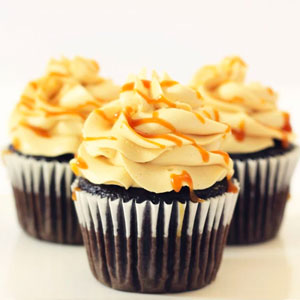 Chocolate cupcakes with salted caramel frosting