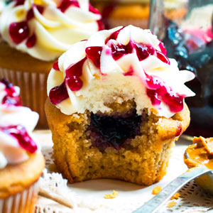Peanut Butter Cupcakes with Jelly Filling