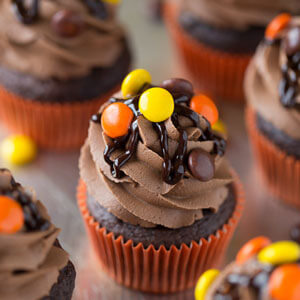 Double Chocolate Reese’s Pieces Cupcakes