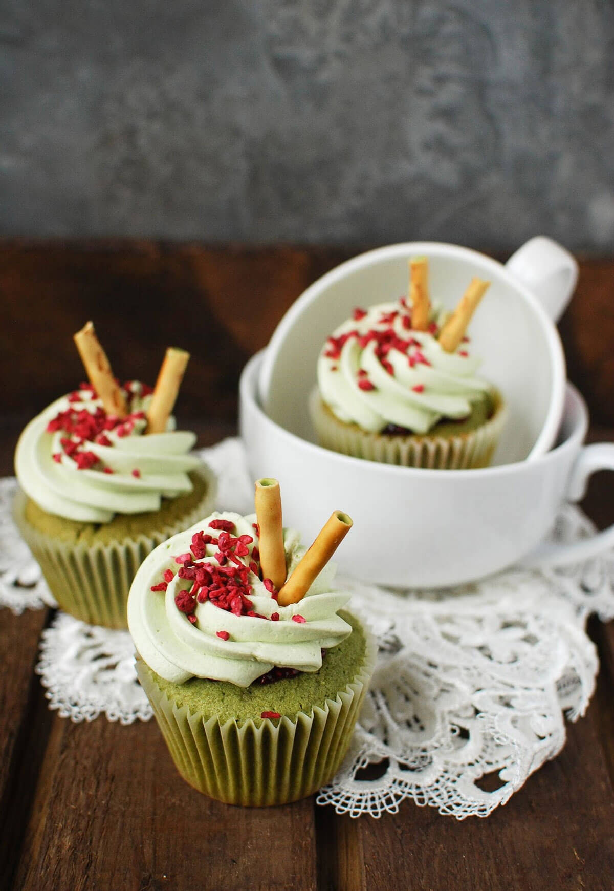 Matcha Green Tea and Raspberry Cupcakes